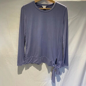 Pret-a-porTEE long sleeve cross tie waist tee, blue, L NWT